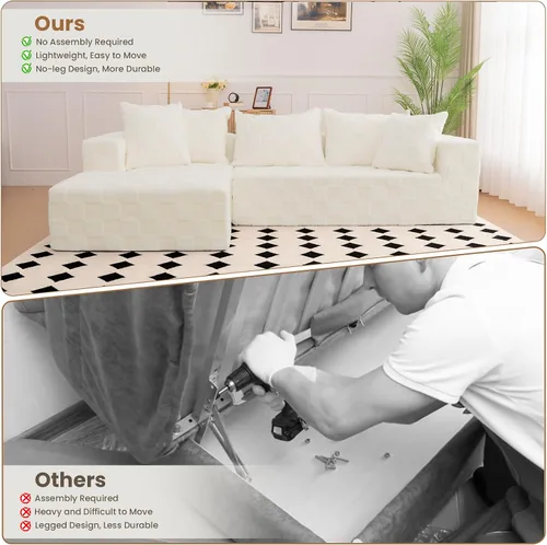 Miniatura 9 de Sofá modular seccional, sofá deshuesado en forma de L de 108 pulgadas con asiento profundo, sofá nube de pana para sala de estar, dormitorio,