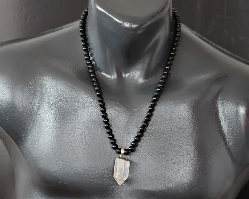 Miniatura 100 de Colgante de turmalina cruda natural, Collar de cuentas de ónix negro genuino, Collar de piedra negra, Collar de piedras preciosas, Cuentas de 0.315