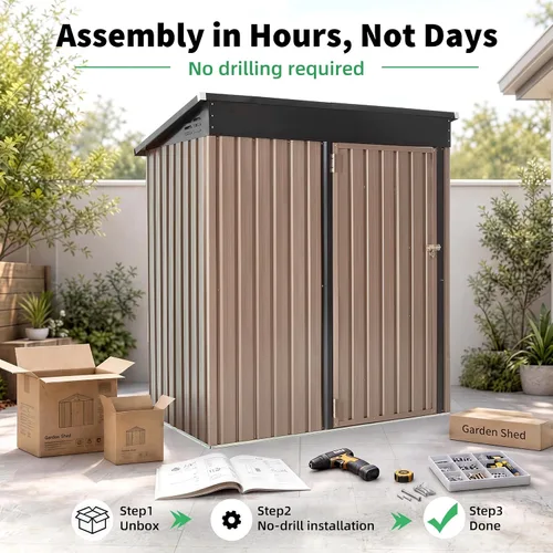 Miniatura 2 de AECOJOY Cobertizo de almacenamiento de metal para exteriores de 3 x 5 pies, cobertizo de herramientas de jardín resistente con puerta de gran