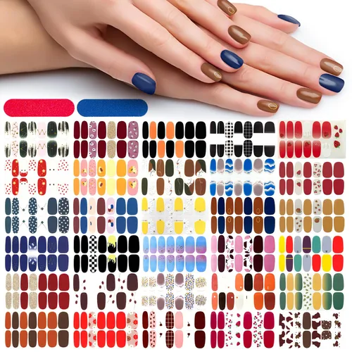 Miniatura 12 de 420 piezas de 30 hojas de envolturas de uñas con lima de uñas, tiras de esmalte de uñas con diseño degradado con brillantina, calcomanías