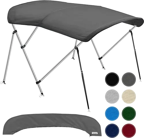 Miniatura 10 de Bimini Tops de 3 lazos para barcos, a prueba de decoloración, postes de soporte, funda de almacenamiento, lona marina 900D, toldo para barco, Azul
