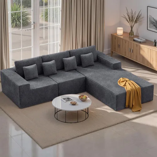 Miniatura 16 de Sofás modulares seccionales de nube de 111 pulgadas con chaise en forma de L, sofá sin estructura tapizado de asiento profundo para sala de estar