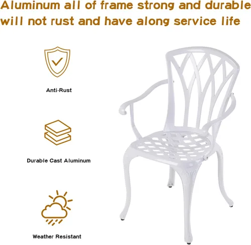 Miniatura 6 de YKSY&YKSY Jardin DE CENTENNAIL - Juego de muebles de patio de 3 piezas para exteriores, de aluminio fundido, resistentes al óxido, diseño de Blanco