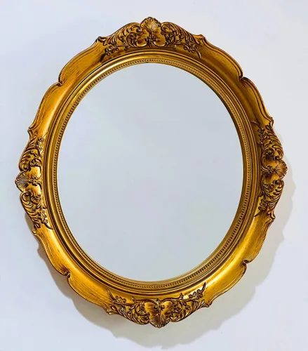 Schones Geschaft - Bandeja de espejo ovalada dorada vintage 2 en 1 para colgar y organizador de escritorio para joyería, cosméticos, fotografía,