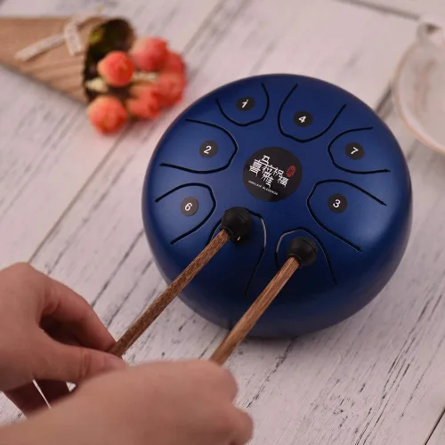 Miniatura 6 de Mini tambor de lengua de acero de 8 tonos 5.5 pulgadas C Key Percusión Instrumento Handpan Tambor con mazos de tambor Bolsa de transporte Azul