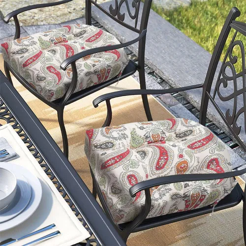 Miniatura 10 de Magpie Fabrics Juego de 2 cojines de asiento capitoné para exteriores e interiores con lazos, 19 x 19 pulgadas, impermeables, para silla de patio