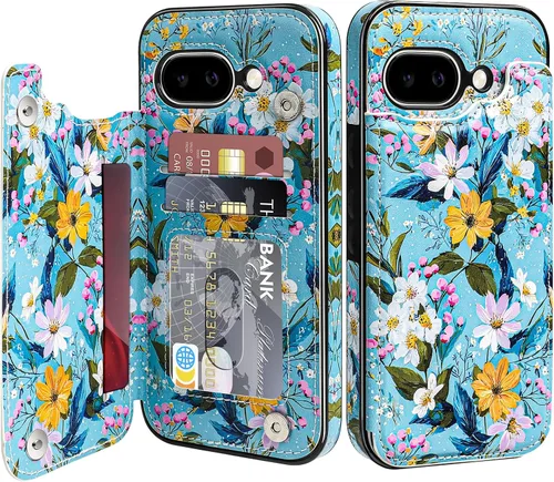 Miniatura 25 de Bizzib para Google Pixel 6A Funda de cuero tipo cartera con tarjetero, cubierta tipo libro con pata de pie, cierre magnético, funda protectora a