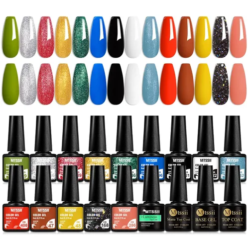 Miniatura 12 de MTSSII Juego de 18 esmaltes de uñas de gel, color nude, rosa, azul, amarillo, kit de esmalte de uñas de gel, compatible con lámpara UV/LED, remojar