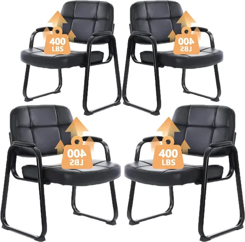 CLATINA Silla de invitados grande y alta, cómodas sillas de recepción con reposabrazos acolchado de cuero regenerado y base de trineo para oficina,