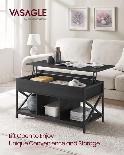 Miniatura 3 de VASAGLE Mesa de Centro con Tapa Elevable, Mesa de Café Elevable con Estante de Almacenamiento, Compartimentos Ocultos y Tapa Elevable, para Sala