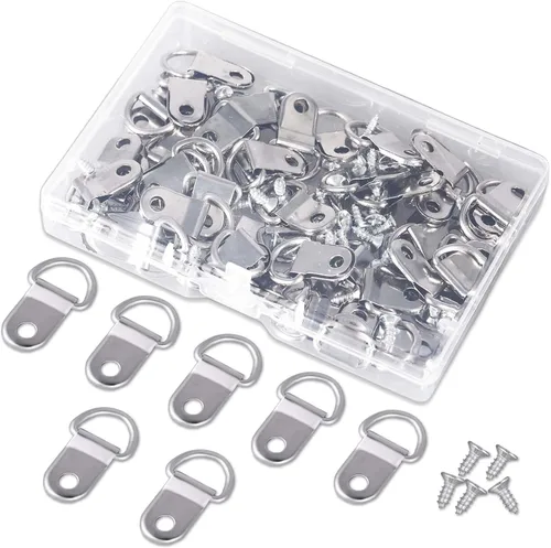 Juego de 50 ganchos de anillos en D, resistentes y pequeños anillos en D con 50 tornillos chapados en níquel, marco de fotos, kit de alambre para