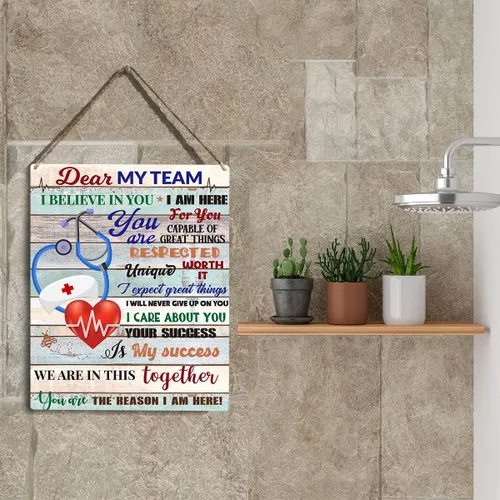 Miniatura 5 de Dear My Team - Arte de regalo de enfermera, arte de pared para personal médico, letrero colgante de madera inspirador para oficina, 10 x 8 pulgadas