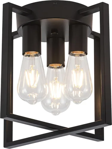 Miniatura 10 de Lámpara de montaje empotrado de 3 luces, marco de metal de níquel cepillado con jaula de metal geométrica contemporánea, para sala de estar, cocina
