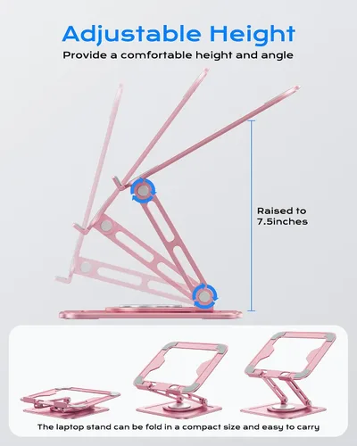 Miniatura 3 de LOXP Soporte ajustable para laptop, soporte para computadora con base giratoria de 360°, soporte ergonómico para computadora portátil para Rosado