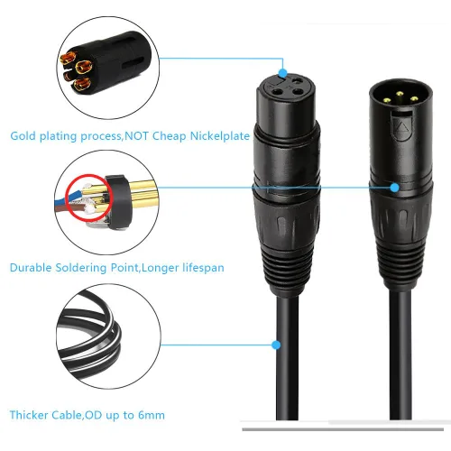 Miniatura 2 de Cable DMX de 6 pies, cable DMX chapado en oro de 3 pines XLR macho a hembra, lo mejor para iluminación de escenario de DJ, luces de cabeza móvil