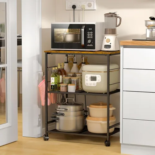 Miniatura 2 de ThreeHio Carrito de microondas de cocina rodante, soporte de mesa de microondas de 3 niveles con almacenamiento, carrito de cocina con ruedas