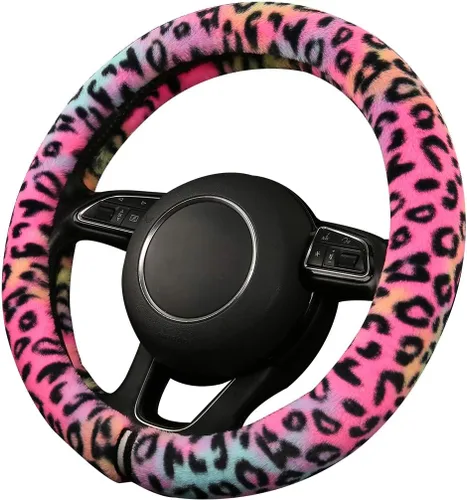 Miniatura 4 de HEHA - Funda de volante esponjosa para mujer, estilo girly, decoración de volante borrosa, felpa, estampado de leopardo, absorbente de sudor