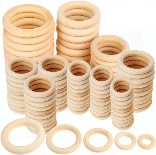 Miniatura 8 de 30 anillos de madera natural para manualidades, anillo de madera sin terminar de 2.165 in para macramé, anillos de madera maciza para manualidades
