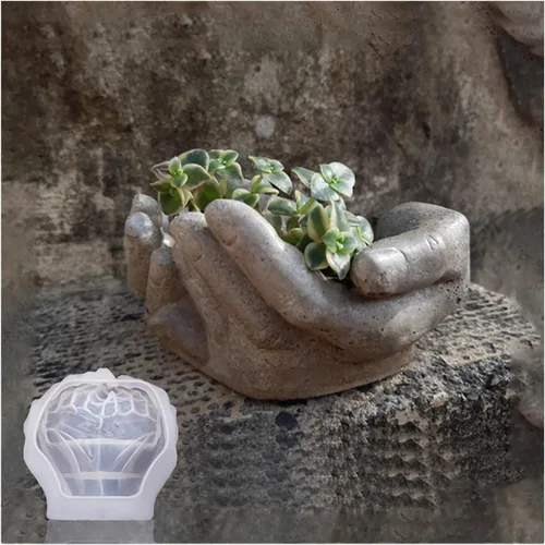Miniatura 2 de Molde de silicona de cemento en forma de maceta en forma de mano, molde de maceta suculenta de arcilla de hormigón, molde de almacenamiento