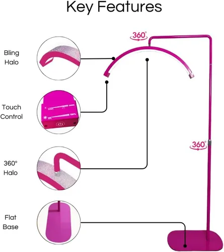 Miniatura 2 de Lámpara de pestañas Bling media luna Lámpara LED regulable con diamantes para esteticistas de pestañas - Lámpara LED de pie para pestañas