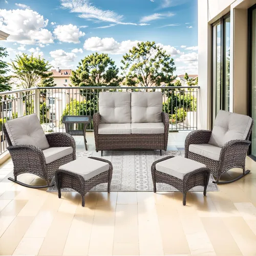 Miniatura 8 de Mecedora de Artfurniz para patio: Silla mecedora de mimbre para exteriores con cojín removible, con capacidad de peso de 300 libras, asiento Mimbre