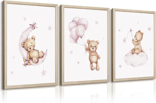 Miniatura 17 de Baccone Arte de pared para habitación de guardería con oso de peluche, póster para habitación de bebé niño o niña, decoración de pared de guardería