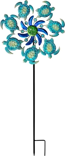 Miniatura 8 de COOZZYHOUR - Giradiscos de tortuga marina de 39" para jardín, estaca temática del océano, decoraciones al aire libre - Estaca de metal para jardín