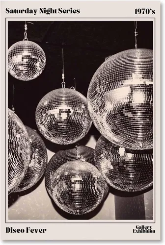 Miniatura 17 de Arte de pared de moda en blanco y negro retro de los años 70, Saturday Night Disco Fever Magazine, póster de revista Funky Feminist Bar Cart