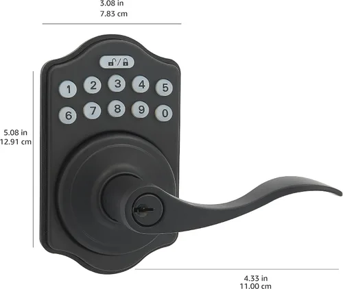 Miniatura 5 de Amazon Basics Teclado electrónico, cerradura de puerta de entrada sin llave con cerrojo y mango, teclado para puerta delantera con pomo, cerraduras
