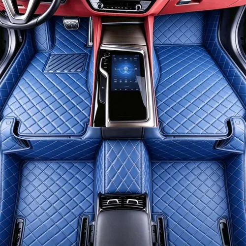 Miniatura 10 de Alfombrillas de cuero personalizadas para todo tipo de clima, revestimientos para el suelo de automóviles, SUV, camiones, juego de tapetes Azul