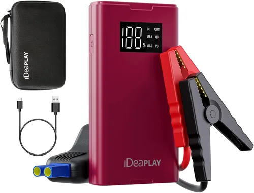 IDEAPLAY Arrancador de Batería, Arrancador de Batería de Coche Portátil de 1500A para Motor de Gasolina de hasta 7.0L y Diésel de 5.5L, Arrancador