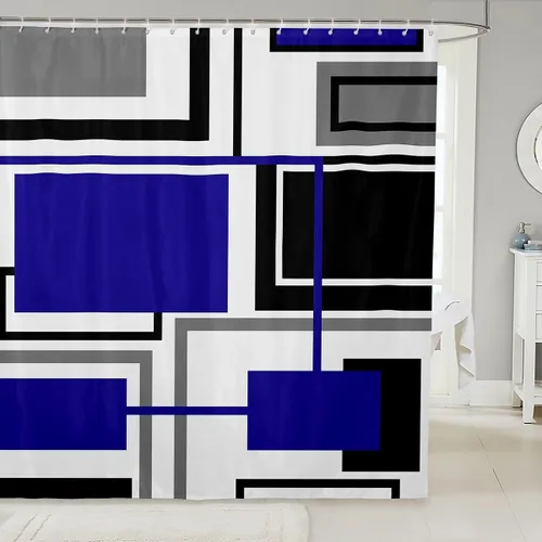 Miniatura 24 de Cortinas de ducha abstractas de líneas geométricas para niños, cortinas de baño con diseño empalmado de rayas para niñas, niños y adultos, cortinas