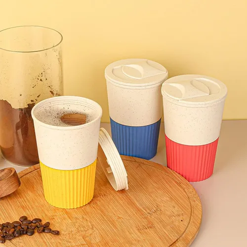 Miniatura 40 de Taza de café sellada con paja de trigo, taza de plástico portátil creativa, taza de alimentos de alto valor que acompaña a beber 16.9 fl oz/17 oz
