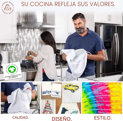 Miniatura 8 de HONEST WEAVE GOTS Certificado - Juegos de toallas de mano y para platos de cocina de algodón flour sack 100% orgánico, extra grandes de 27x27