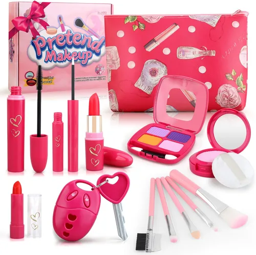Miniatura 8 de Woumserta Kit de maquillaje de simulación para niños de 3 a 5 años, juego de maquillaje falso azul o beige para niñas pequeñas, regalos