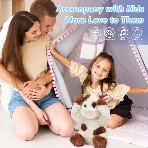 Miniatura 7 de Hopearl Peek A Boo Cow interactivo repite lo que dices, diario de peluche, juguete musical que canta y habla, adorable regalo eléctrico para niños
