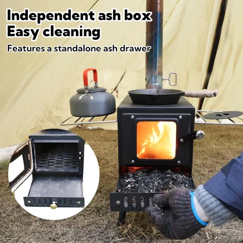 Miniatura 4 de Huskfirm Estufa de leña, estufa de tienda para calefacción, estufa de leña portátil plegable para tienda, cocina, patio, estufa de camping incluye