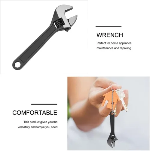 Miniatura 3 de Mini llave ajustable de 4 pulgadas y 2.5 pulgadas, llave negra con herramienta de moleteado manual de cadena para mantenimiento de reparación