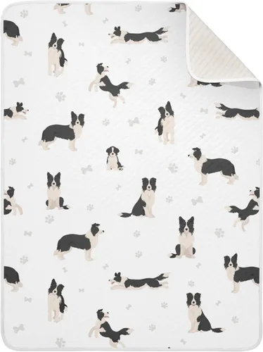 Ollabaky Manta de algodón con diseño de perro Border Collie para niños y niñas, manta de algodón para cuna, cochecito o guardería, manta de