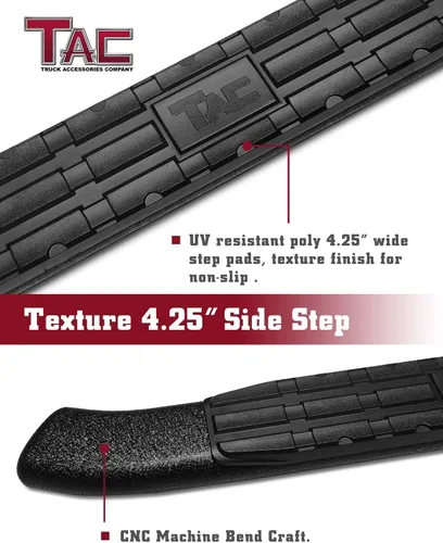 Miniatura 6 de TAC - Estribos laterales para Toyota Tundra 2022-2026, camioneta de doble cabina de 4.25 pulgadas, textura ovalada, barras laterales negras, barras