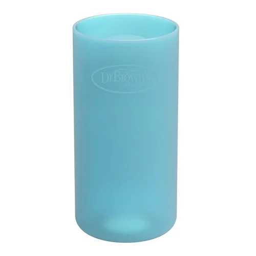Dr. Brown's Options+ Funda para botella de vidrio estrecha, 100% silicona, azul, sin BPA, 8 oz, paquete de 1