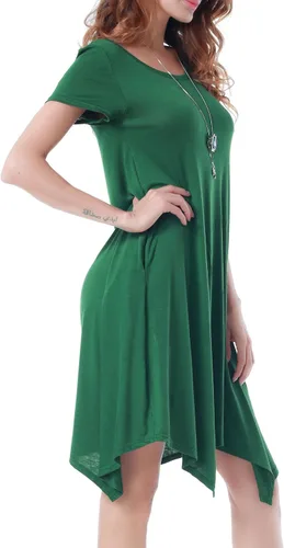 Miniatura 3 de Invug Vestido casual de manga corta con cuello redondo y bolsillos para mujer