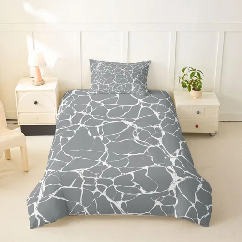 Erosebridal Juego de funda de edredón de mármol metálico plateado, tamaño individual, juego de ropa de cama con purpurina gris plateado, diseño de