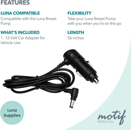Miniatura 3 de Motif Medical Adaptador de corriente para automóvil de 12 voltios para lactancia materna, adaptador para bomba de grado hospitalario Luna, adaptador