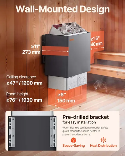 Miniatura 4 de VEVOR - Calefactor de sauna, estufa eléctrica de 9 kW, 220 V, calefactor de baño de vapor con controlador digital externo, temporizador de 3 h