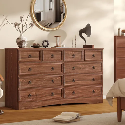 Miniatura 12 de VVFLU Cómoda de 6 cajones de 52" de alto para dormitorio, cómoda de madera de 6 cajones, almacenamiento para ropa, cajones estrechos grandes