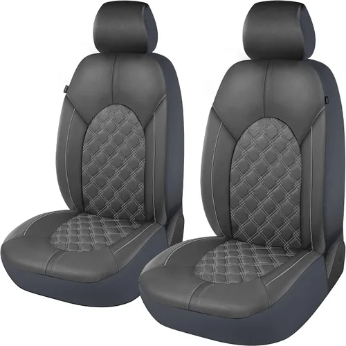 Miniatura 14 de CAROMOP Fundas de asiento de coche de cuero PU de lujo, juego delantero - Fundas de asiento impermeables y antimanchas para automóviles, fundas