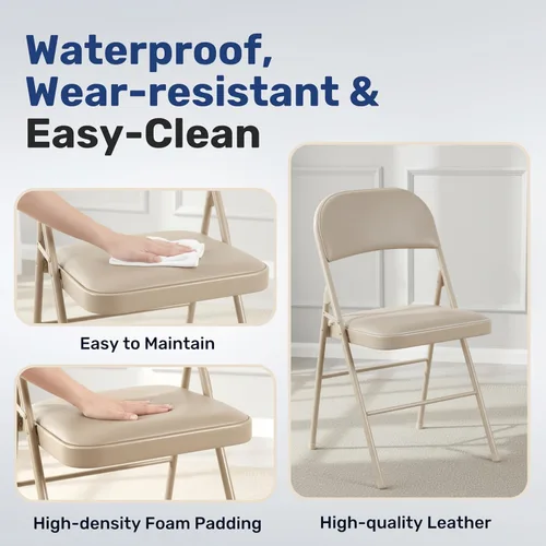 Miniatura 6 de HealSmart Paquete de 2 sillas plegables con asientos acolchados de cuero y marco de metal duradero, cómodas, plegables, portátiles, asiento