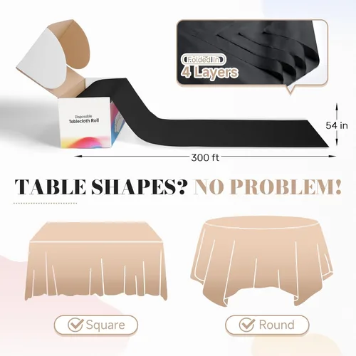 Miniatura 8 de Mantel de plástico desechable, rollo de mantel negro de 54 pulgadas x 300 pies, mantel desechable con cortador deslizante para mesas redondas