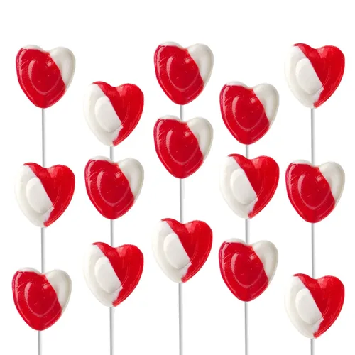 Miniatura 8 de Piruletas con forma de corazón rojo sabor fresa y crema, 12 paletas, envueltas individualmente